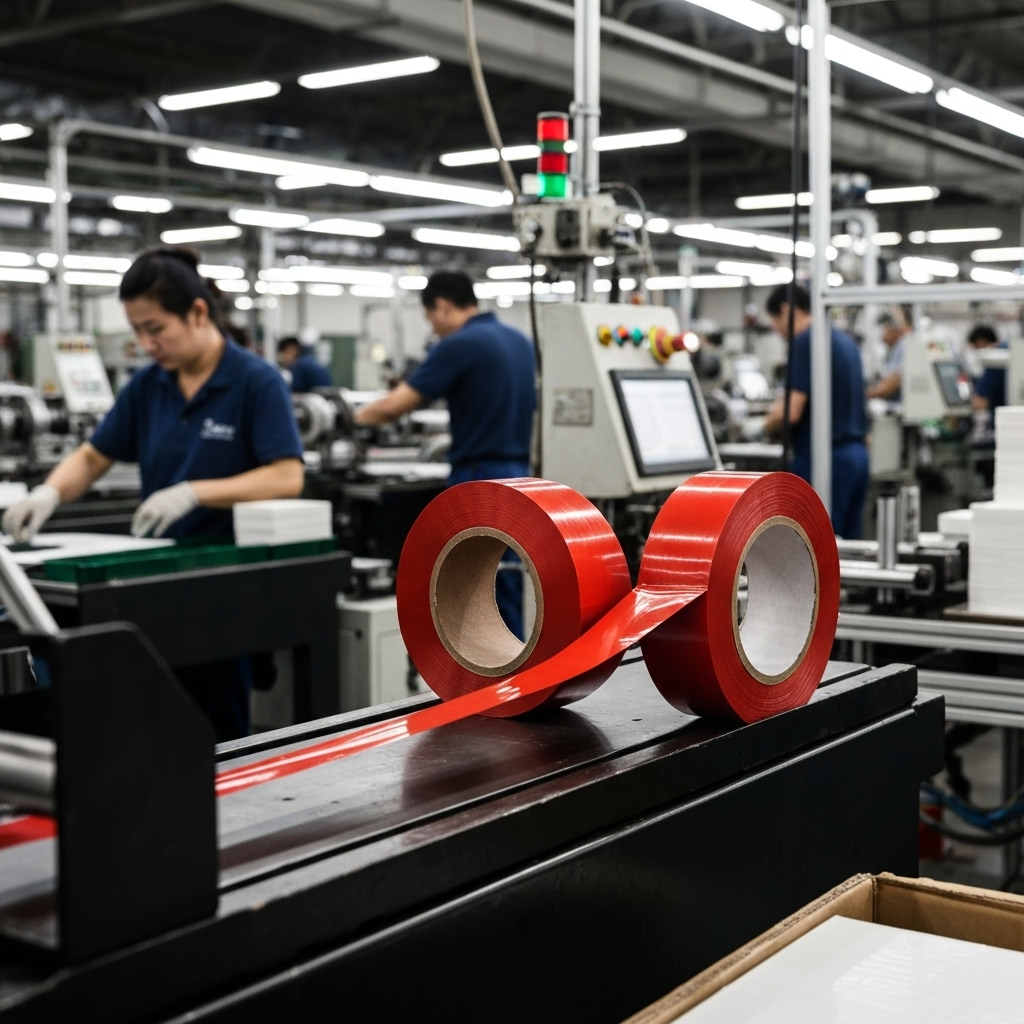 Rote Klebebandrolle in der Produktion